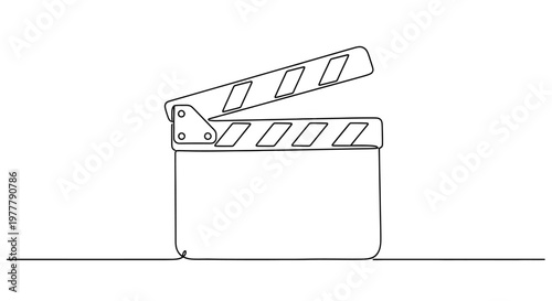 Simple black line drawing of an open movie clapperboard