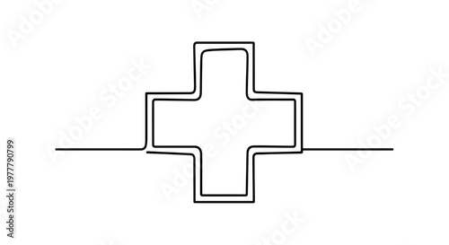 Abstract outline of a plus sign made of parallel lines