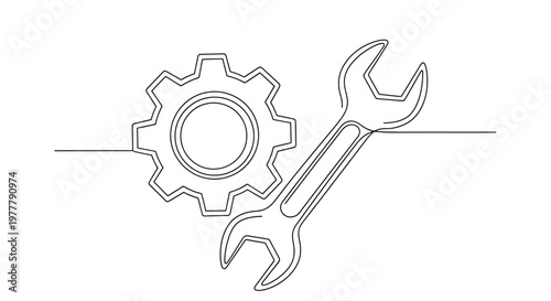 Minimalist outline of a gear and wrench