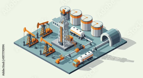 Oil Industry Equipment Isometric Illustration.