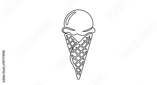 Minimalist black outline of an ice cream cone with a single scoop