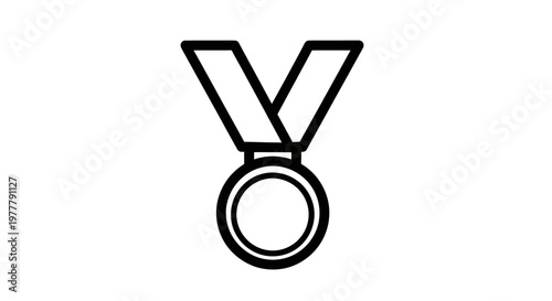 A simple black and white outline of a medal hanging from a ribbon