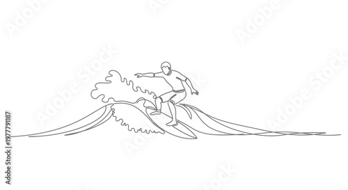 Minimalist outline of a surfer riding a wave