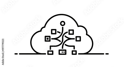 Stylized cloud outline with internal flowchart connecting nodes and lines