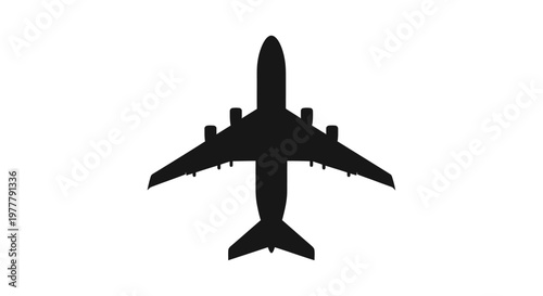 Silhouette of a large passenger airplane viewed from above.