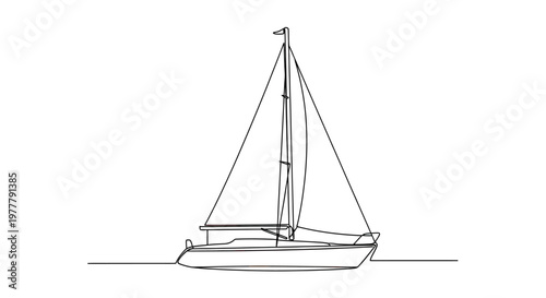 A minimalist black and white illustration of a sailboat on water