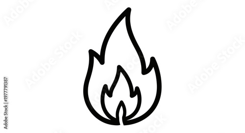 Minimalist black outline of a stylized flame on a white background