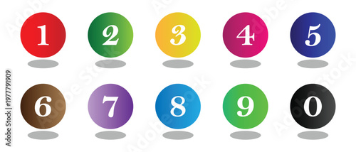 number icon set, colorful number icon set, circle and glossy number icon set.