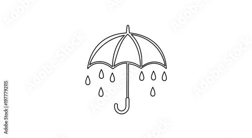 Simple outline of an umbrella with rain drops falling