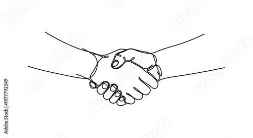 Continuous line drawing of two hands shaking in agreement