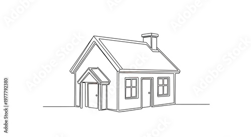 Simple line drawing of a detached house with a pitched roof and chimney
