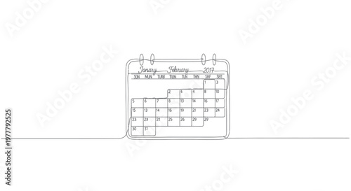 A minimalist doodle of the January and February 2017 calendar displayed