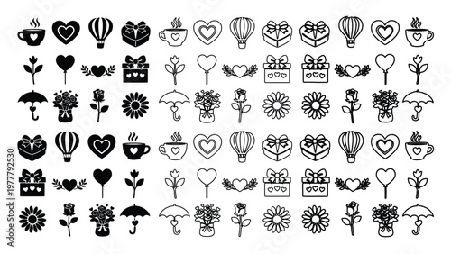 Set of 50 Love and Romance Icons Vector