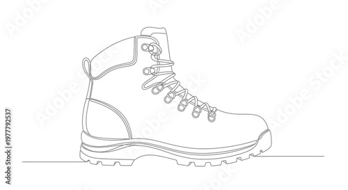 Minimalist outline drawing of a single hiking boot