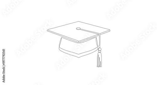 A graduation cap with a tassel hangs against a plain white background
