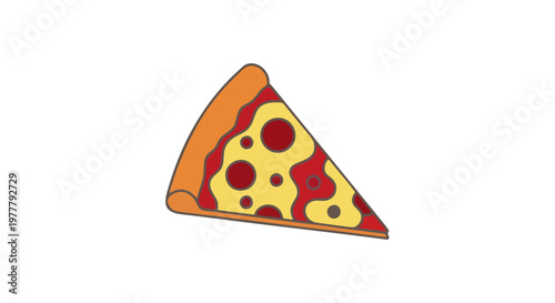 Delicious cartoon pizza slice illustration with classic pepperoni and cheese toppings ready for consumption.