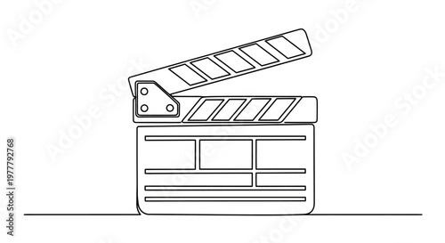 Minimalist outline of a movie clapperboard with its flap open