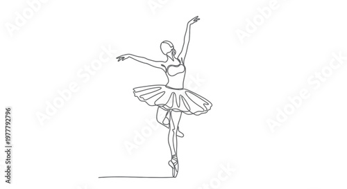 Minimalist single-line drawing of a ballerina en pointe in a tutu