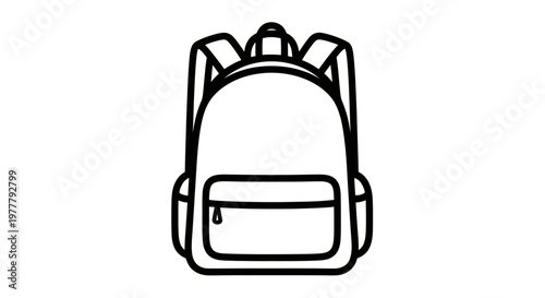 Stylized black outline of a backpack with two straps and a front pocket