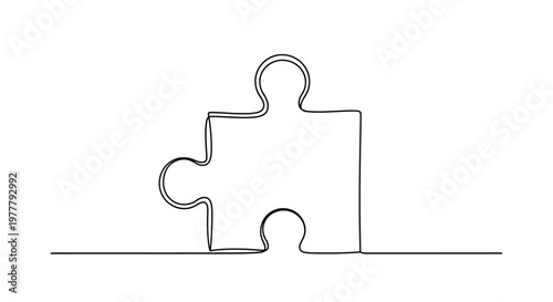 Single continuous line drawing of a puzzle piece
