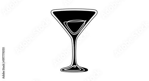 Black abstract martini glass with swirls on a white background