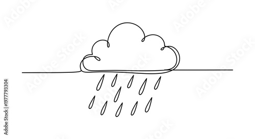 A single line drawing depicts a cloud raining