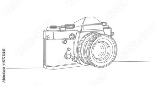 Minimalist line art of a vintage single-lens reflex camera
