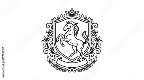 Black and white horse emblem logo.
