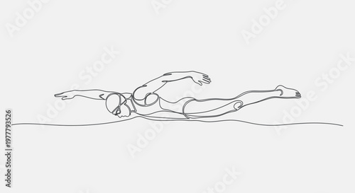 Minimalist single-line drawing of a swimmer performing the butterfly stroke