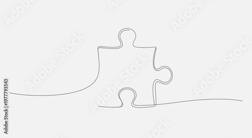 Canvastavla A single puzzle piece drawn with a continuous grey line against a white backgrou
