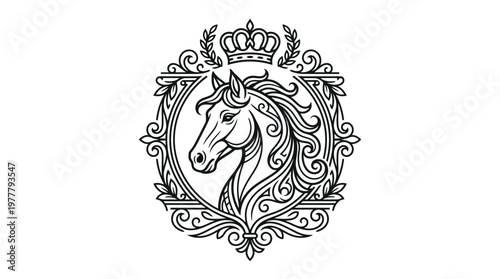 Fotografia Black and white horse head logo.
