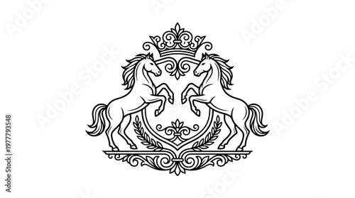 Black and white horses with crown.