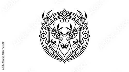 Deer Head with Antlers Illustration.