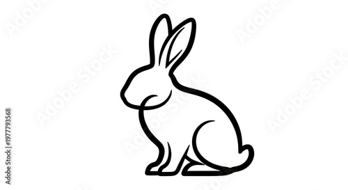 A minimalist black and white line drawing of a rabbit sitting