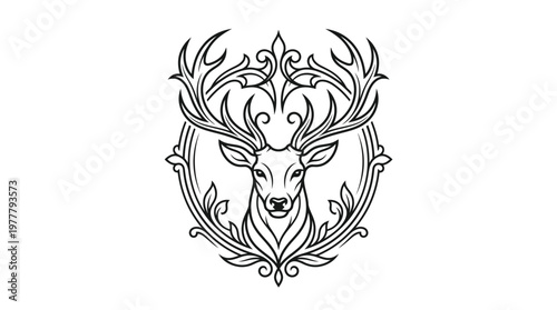 Deer head with large antlers drawing.