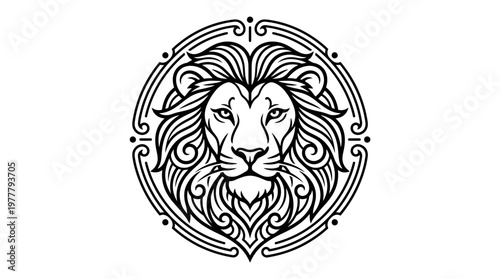 Lion Face Illustration with Ornate Design.