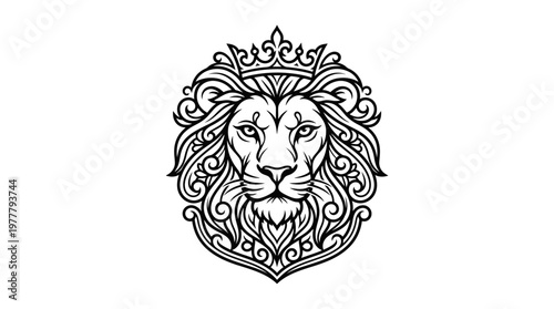 Lion Head Illustration with Crown.