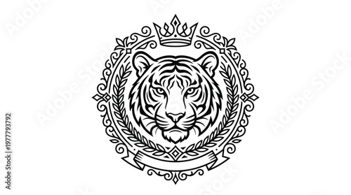 Tiger head with crown logo.