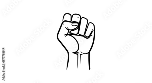 A black outlined drawing of a clenched fist raised upwards