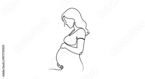Elegant single-line drawing of a pregnant woman cradling her belly