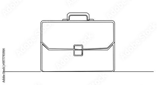 A minimalist, single-line drawing of a classic briefcase with a handle and clasp
