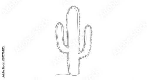 Single-line drawing of a spiny saguaro cactus with arms