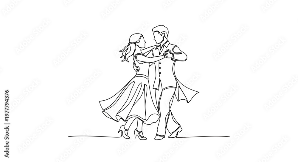 Fototapeta premium A couple dances in elegant attire with fluid movement