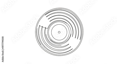 Minimalist black outline of concentric circles and grooves on white