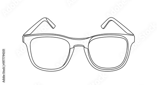 Simple line drawing of eyeglasses with thick rectangular frames and thin arms