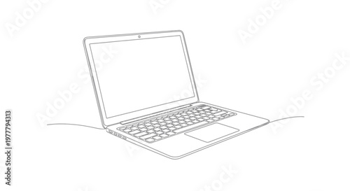 Sleek, modern laptop outline with an open screen and visible keyboard