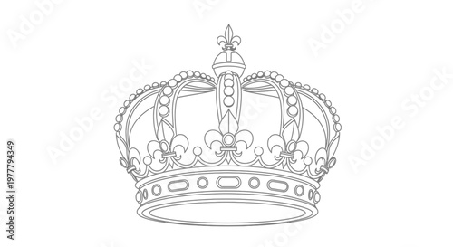 Ornate gray outline of a royal crown with fleur-de-lis and bead accents