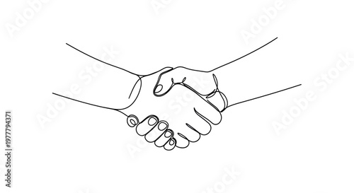 Minimalist black line drawing of two hands shaking