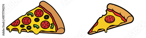 Two delicious slices of pepperoni pizza featuring melted cheese and toppings isolated on white background