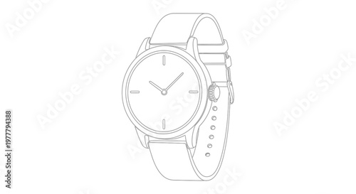 Minimalist watch with leather strap, showing hands at 1010